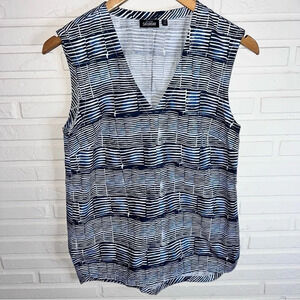 Kate Spade Saturday Cotton Navy Blue and White Sleeveless Shirt, Size Small